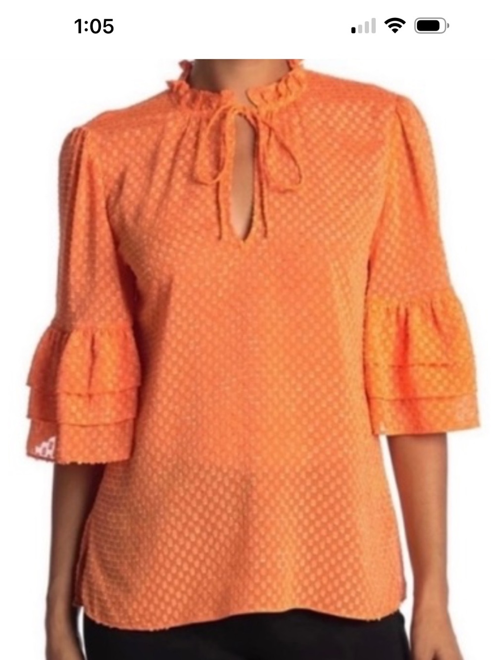 Alice + Olivia Bright Orange Textured Ruffle-Sleeve Blouse